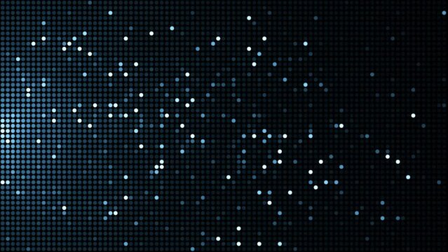 digital white glowing dots moving transform , sparkling. Dark blue background mosaic