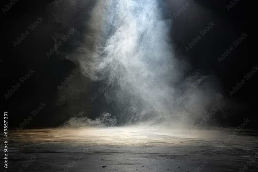 Poster mysterious and atmospheric scene with dark empty space. floor is illuminated by spotlight creating d