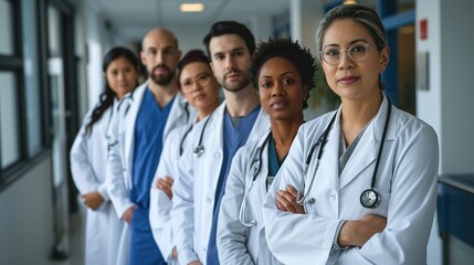 Fototapeta premium serving patients as a multidisciplinary team Portrait of a group of medical practitioners standing together in a hospital