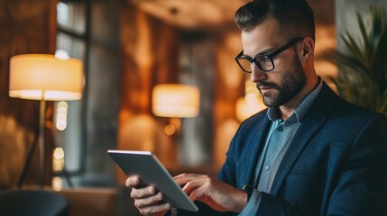 Fototapeta premium handsome businessman using his tablet in the office,