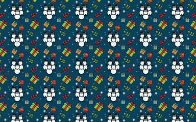 Pattern Background with winter and New Year holiday themes with images of flower gifts and snowmen