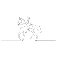 Horse rider in continuous line art drawing. Horse logo. Black and white vector illustration
