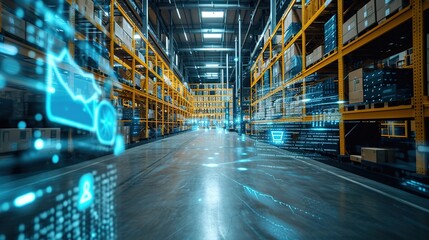 Smart warehouse management system using augmented reality technology to identify package picking and delivery . Future concept of supply chain and logistic business