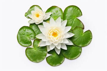 Isolated water lily, white background , coppy space for text, top view