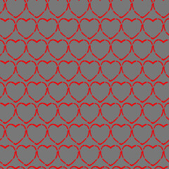 Naklejka premium Red hearts pattern on gray background. Romantic simple background for textile, wallpaper, fabric, design. Painted hearts from intermittent brush strokes.