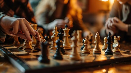 strategy board game, checkmate vision, or contest, playing hands or chess knight on a house