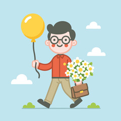 man with flowers and balloon