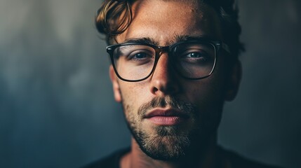 Obraz premium Handsome young man wearing glasses against a gray background