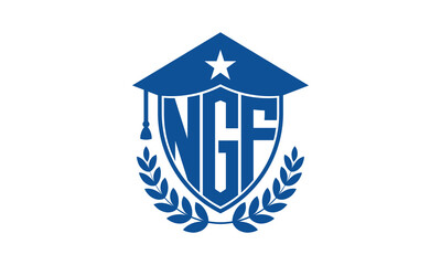 NGF three letter iconic academic logo design vector template. monogram, abstract, school, college, university, graduation cap symbol logo, shield, model, institute, educational, coaching canter, tech