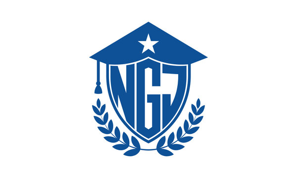 NGJ three letter iconic academic logo design vector template. monogram, abstract, school, college, university, graduation cap symbol logo, shield, model, institute, educational, coaching canter, tech