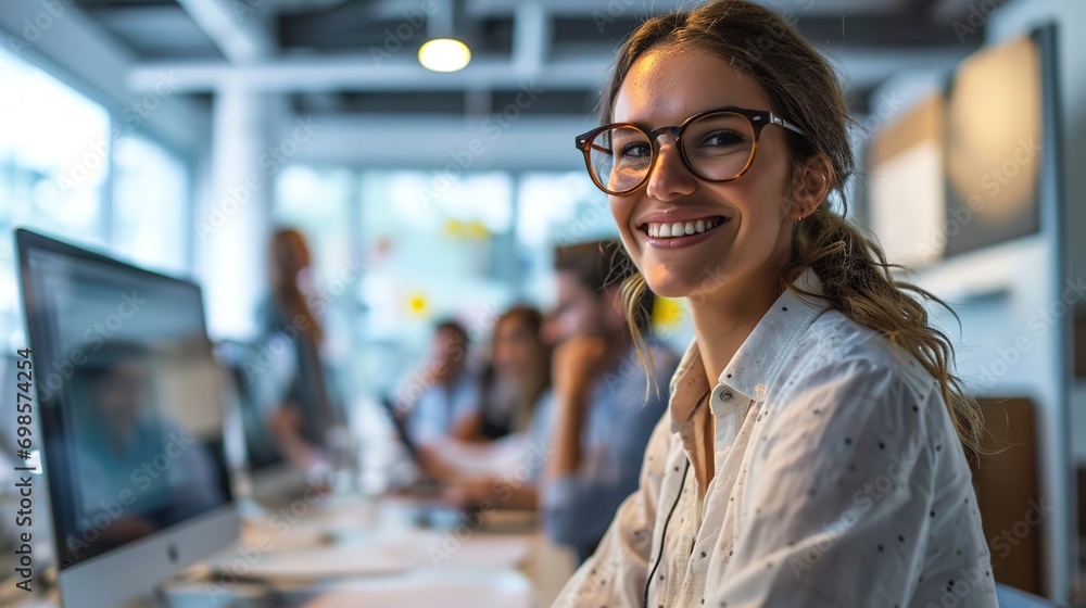 Poster tech lead responsibilities in order to build strong development teams. smiling female software devel