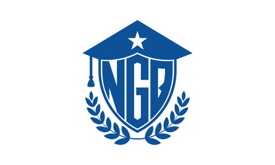 NGQ three letter iconic academic logo design vector template. monogram, abstract, school, college, university, graduation cap symbol logo, shield, model, institute, educational, coaching canter, tech