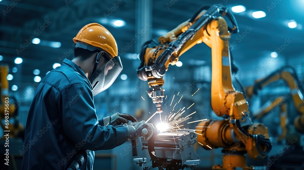Poster welding robotics and digital manufacturing operation.manager engineer check and control automation r