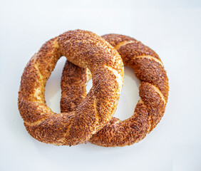 Turkish traditional simit with sesame on table - 698575860