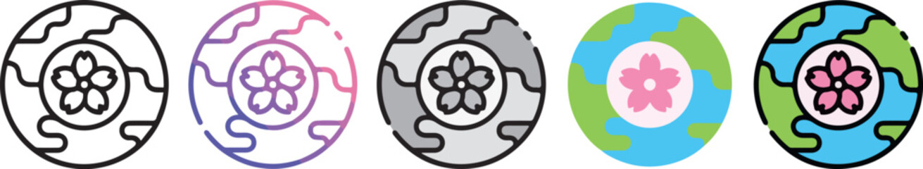 Japanese theme icon with 5 different styles.