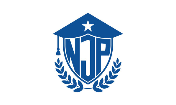 NJP three letter iconic academic logo design vector template. monogram, abstract, school, college, university, graduation cap symbol logo, shield, model, institute, educational, coaching canter, tech