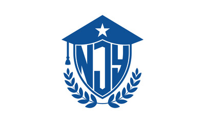 NJY three letter iconic academic logo design vector template. monogram, abstract, school, college, university, graduation cap symbol logo, shield, model, institute, educational, coaching canter, tech