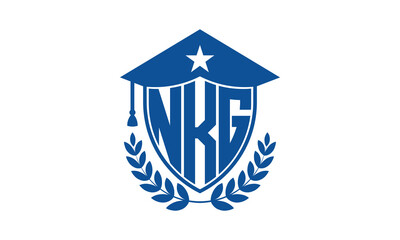 NKG three letter iconic academic logo design vector template. monogram, abstract, school, college, university, graduation cap symbol logo, shield, model, institute, educational, coaching canter, tech