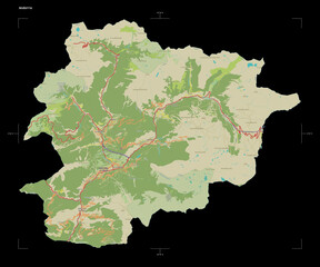 Andorra shape on black. Topographic Map