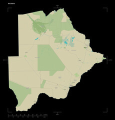Botswana shape on black. Topographic Map