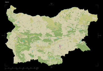 Bulgaria shape on black. Topographic Map