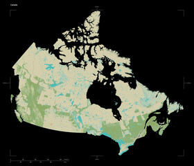 Canada shape on black. Topographic Map