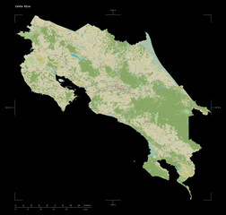 Costa Rica shape on black. Topographic Map