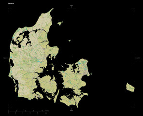 Denmark shape on black. Topographic Map