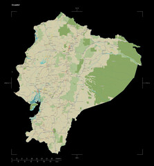 Ecuador shape on black. Topographic Map