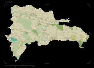Dominican Republic shape on black. Topographic Map