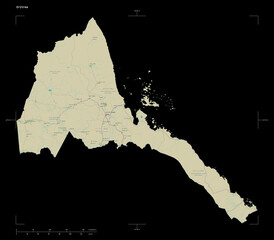 Eritrea shape on black. Topographic Map