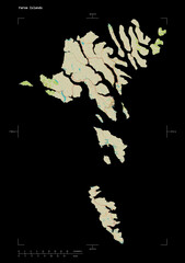 Faroe Islands shape on black. Topographic Map