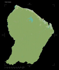 French Guiana shape on black. Topographic Map