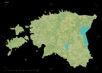 Estonia shape on black. Topographic Map