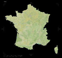 France shape on black. Topographic Map