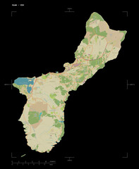 Guam - USA shape on black. Topographic Map