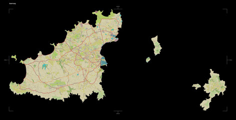Guernsey shape on black. Topographic Map