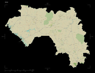 Guinea shape on black. Topographic Map