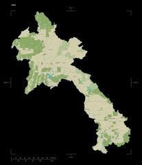 Laos shape on black. Topographic Map