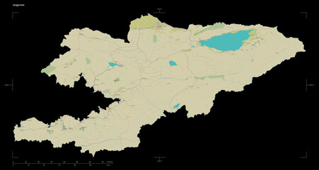 Kyrgyzstan shape on black. Topographic Map