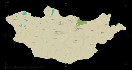 Mongolia shape on black. Topographic Map