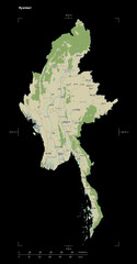 Myanmar shape on black. Topographic Map