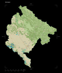 Montenegro shape on black. Topographic Map
