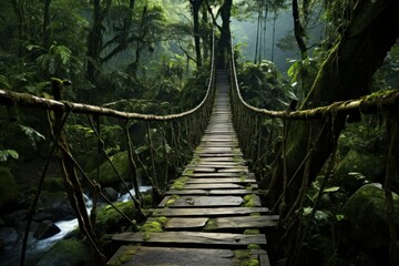 Expansive Jungle bridge forest. Park nature. Generate Ai