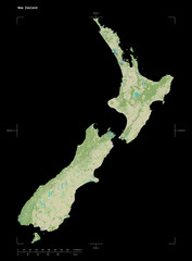 New Zealand shape on black. Topographic Map
