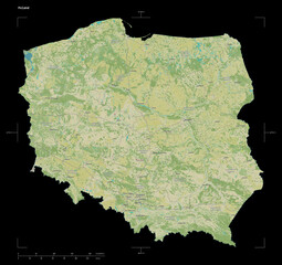 Poland shape on black. Topographic Map