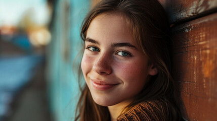 Teen girl smiling genuinely while looking straight at camera, AI Generated