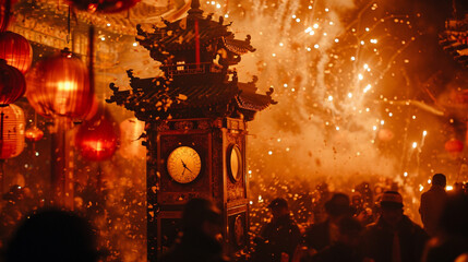 Moment clock strikes midnight on Chinese New Year, AI Generated