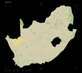 South Africa shape on black. Topographic Map