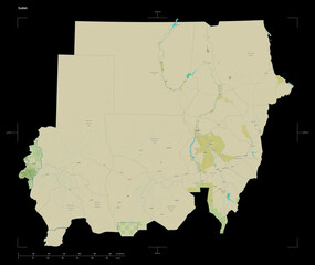 Sudan shape on black. Topographic Map